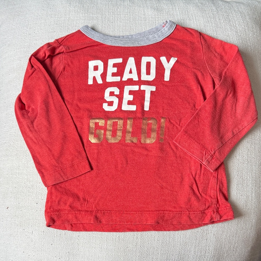 OshKosh B'gosh Red Long Sleeve Tee with Gold and White Print
